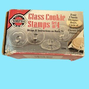 Norpro Glass Cookie Stamps 4 Classic Designs Heart Circle Daisy Flower